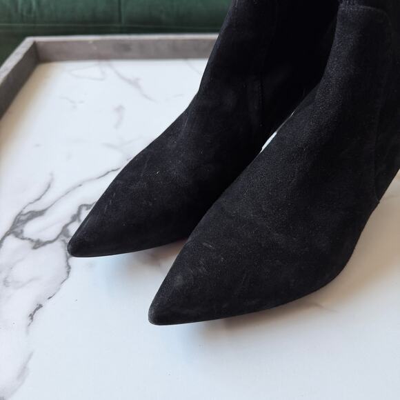 Stuart Weitzman Power Booties 75 in Black Suede Size 10.5 - Picture 7 of 10